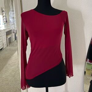 Burgundy Mesh Long Sleeve Top